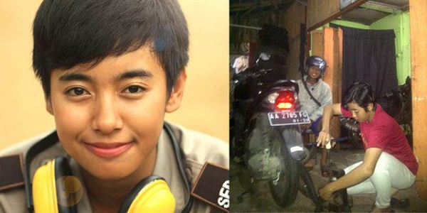 Polwan Ini Rela 'Nyambi' Jadi Tukang Tambal Ban Demi Keluarganya