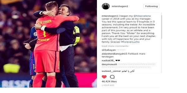 Pelukan Terimakasih Ter Stegen untuk Enrique
